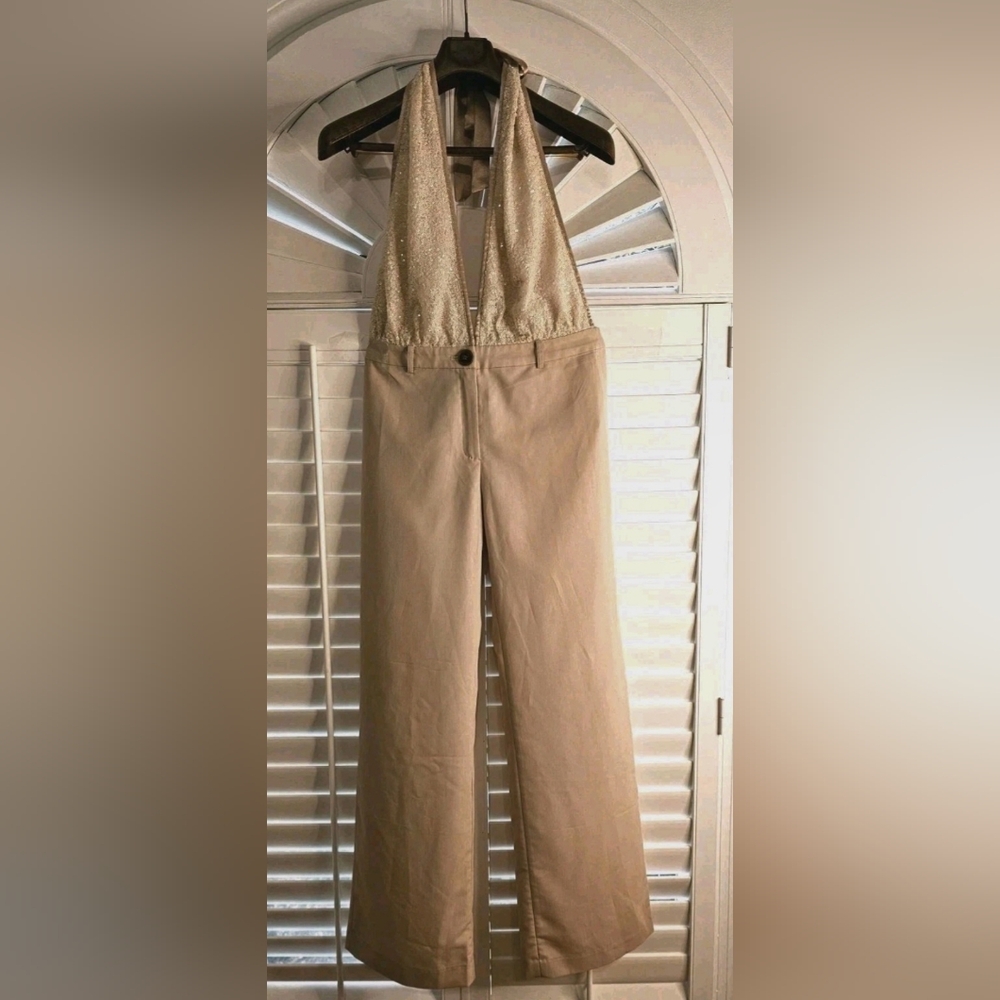 Tan Chic & Elegant Wide-Leg Jumpsuit – Size MEDIUM